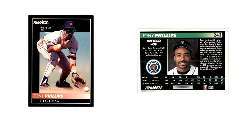 1992 Pinnacle Tony Phillips Baseball Cards #243 - Image 3 of 3