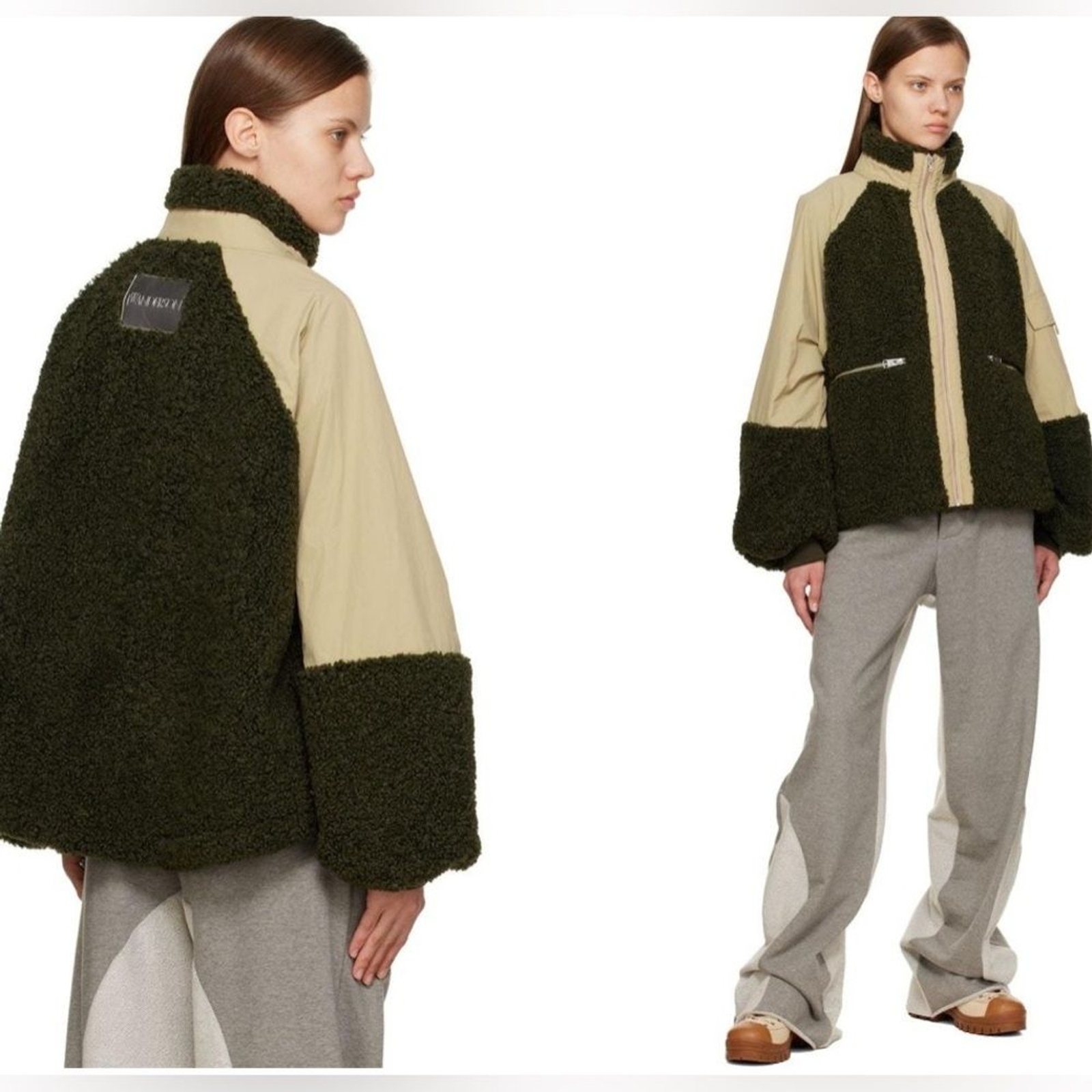 RRP US$790 JW Anderson unisex color block jacket in dark forest green L