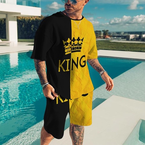 Summer Men Set Shorts Outfits Street T Shirt Two Piece 3D Print Casual Tracksuit - Picture 13 of 42