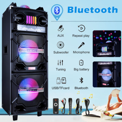 4,500W Dual 10'' Woofer Bluetooth Speaker Rechargable Party FM Karaok DJ LED AUX