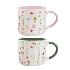Stacking Mug Set of Floral Design Coffee Cup Microwave Dishwasher Safe