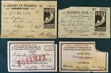 Lot 4 1933 Exhibitor Workman Business Pass Tickets Chicago Century of Progress