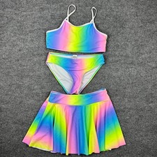 SHEIN Girls 3pc Swimsuit Set Size 160 Rainbow Ombre Bikini & Skirt Size 14