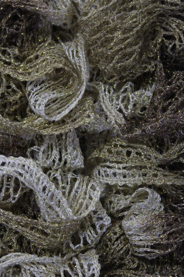 Cachecol feminino designer de crochê renda metálico degradê babado marrom dourado - Imagem 2 de 2