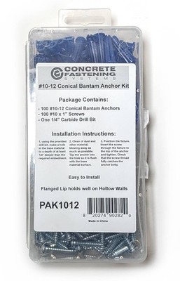   #10-12 Plastic Conical Blue Bantam Drywall Wall Anchor Kit PAK1012, Include...