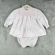 Friemanit Dress Set Baby Girl 6 Months Infant Light Pink Smocked Roses Bow VTG