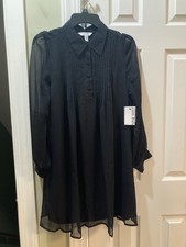 Nine West Petite Solid Black Long Sleeve Dress Size PL