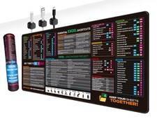 Excel Cheat Sheet Desk Pad   XLarge Waterproof Mouse Pad with Stitched Edge f...