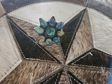 Southwest Style Silver lab stones Flower Statement Ring 925 Size adjustable