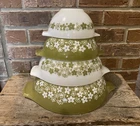 Vintage Pyrex Cinderella Bowl Set Green And White Spring Blossom Crazy Daisy’s