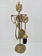 Vintage Solid Brass Horse Head Fireplace Companion Set – Poker, Tongs, Brush & S