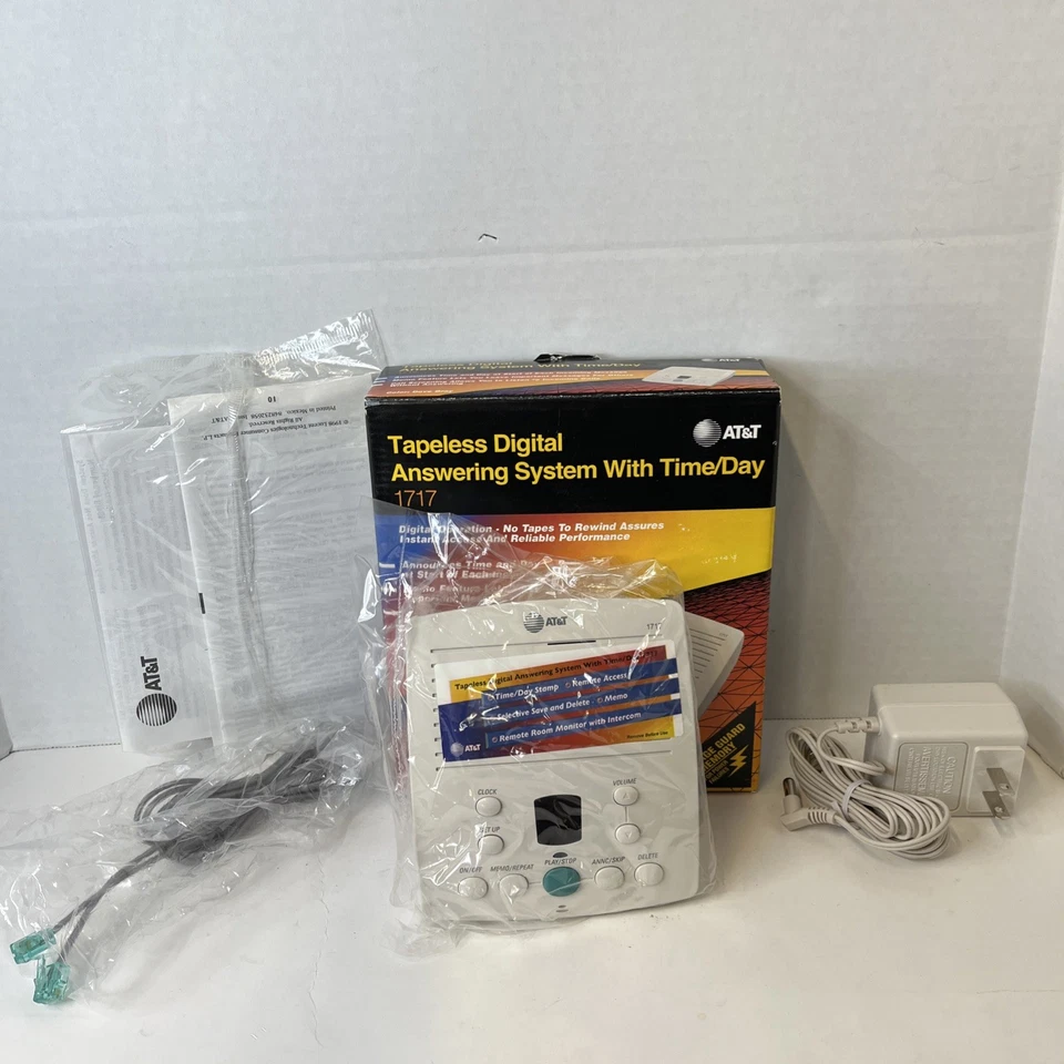 Vintage AT&T 1717 Digitaler Anrufbeantworter mit Uhrzeit/Tag - NOS - Taubengrau - Bild 3 von 4