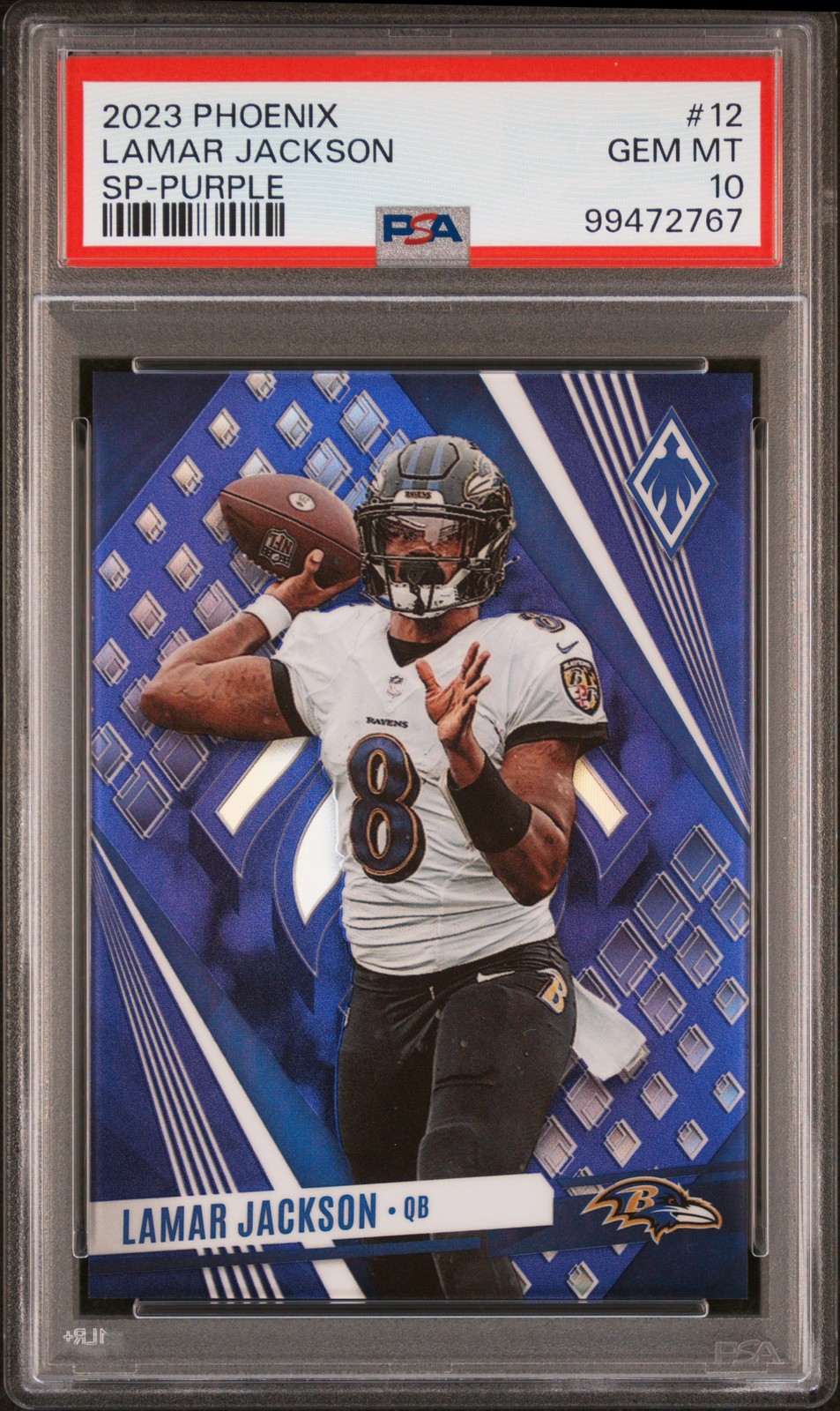 2023 Panini Phoenix #12 Lamar Jackson Sp-Purple PSA 10