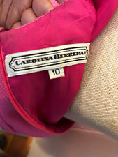 Carolina Herrera Pink Solid Sheath Dress Pleated Crew Neck Knee Length Sz 10
