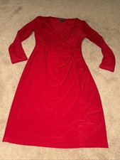 Ralph Lauren Red Faux Wrap 8 Jersey Dress Long Sleeve Asymmetrical Ruffle Trim