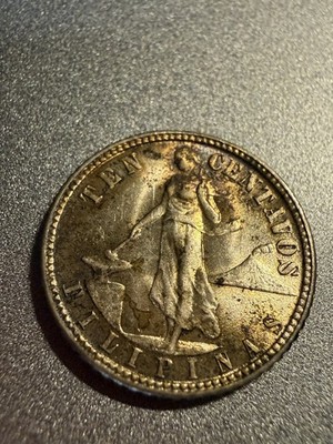 US Philippines 1944 D 10 centavos Gorgeous TONER BRILLIANT UNCIRCULATED Silver!