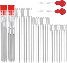60 PCS Large Eye Sewing Needles Set – 3 Sizes with Threader for Hand Sewing
