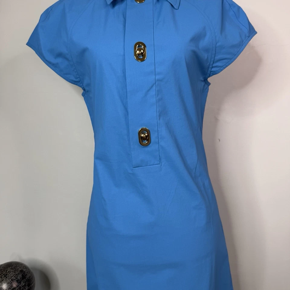 Nuevo con etiquetas Mini Vestido Bottega Veneta Azul Manga Corta Cierre Recubierto Talla 0 Estructurado Foto 3 de 4