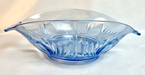 Vtg Maya Blue Depression Glass Centerpiece Bowl Paden City Moonlight 12” Rare - Picture 2 of 9