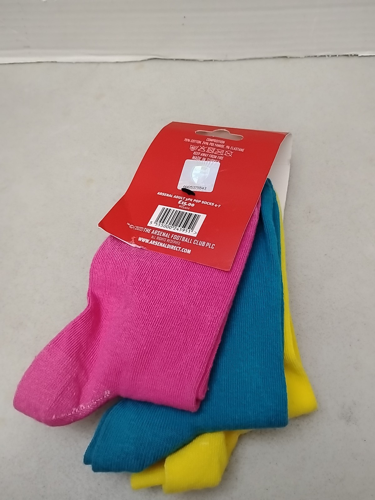 Adults Kid's Football Socks NEON Pink Blue Yellow Gunner ATC Logo 3 Pairs NEW image 2