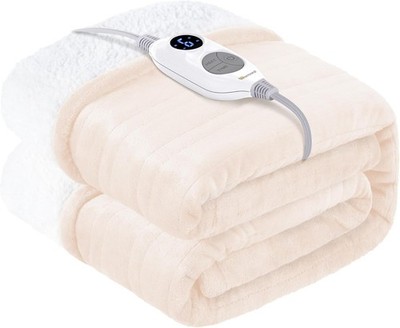 Warmrest Electric Heated Blanket Throw 50'' x 60'', Auto Shut Off, Beige