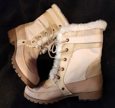 Brand New 7.5M JellyPop Faux Suede Fur Trim Laced Winter Boots w Buckle Accent