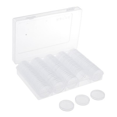 Clear Coins Aufbewahrungsbox Etui Set für zertifizierte Münzen mit 100 Stück runden Kapseln