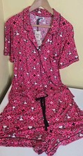 Peanuts Snoopy L PAJAMA SET Multicolor Button Down Shirt And Shorts Stretch