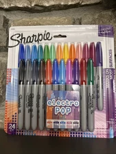 NEW Sharpie Electro Pop Permanent Markers, Fine Point, Assorted Colors, 24 Count