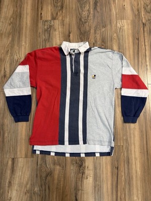Vintage 90s Fast Colorblock Polo Rugby Preppy Designer Long Sleeve Shirt Large