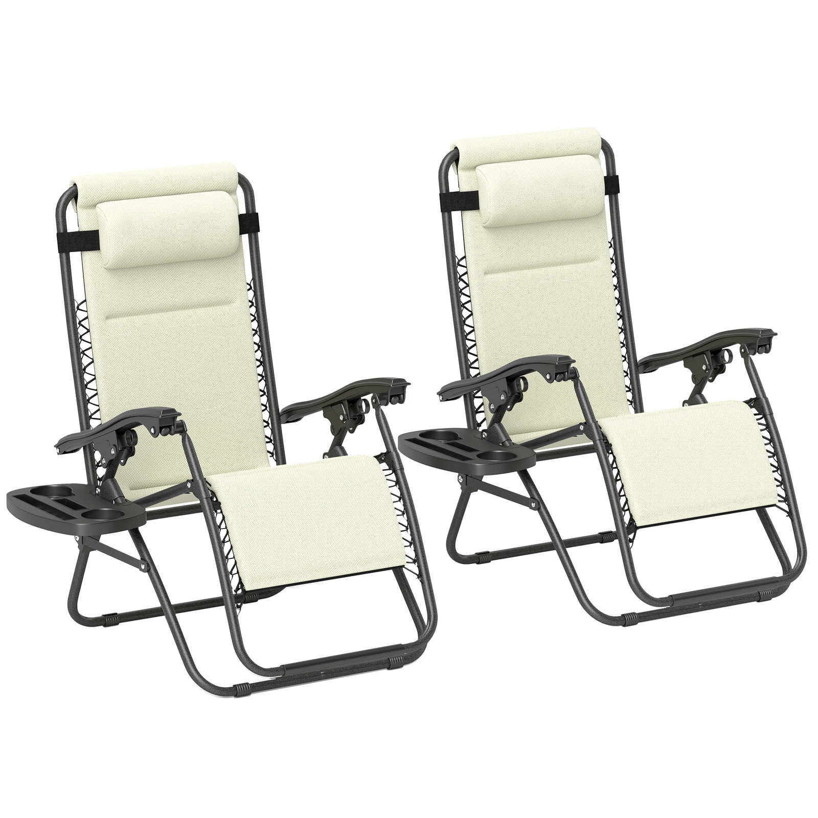 Zero Gravity Chairs Set of 2 Reclining Folding Outdoor Lounge Chairs Cream White
