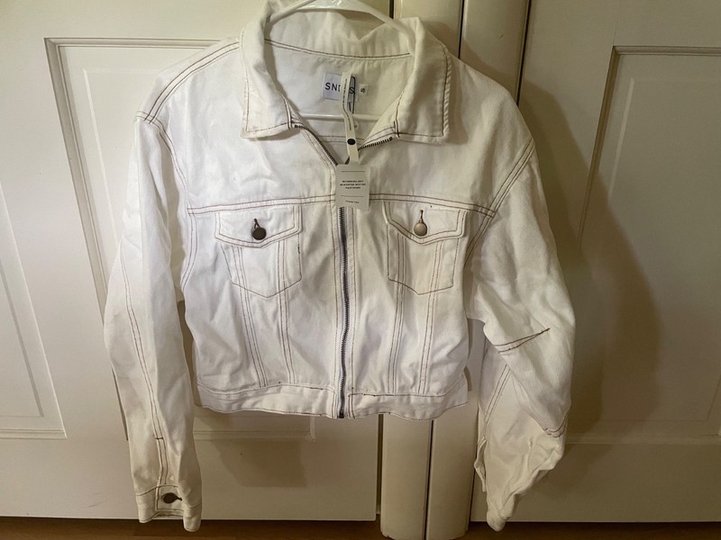 REVOLVE SNDYS Rune White Denim Jacket, Size S, NWT