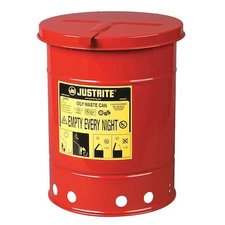 Justrite 09110 Oily Waste Can, 6 Gal, Red, Steel, 15 7/8 In Height, Hand