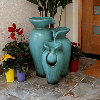 Alpine Corporation DIG246TUR 21'' Outdoor 3-Tiered Pots Water Fountain New