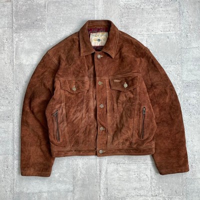 80 90 s vintage suede leather genuine leather tracker jacket brown 