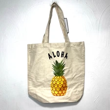 NEW Aloha Pineapple Tote Bag Canvas Reusable Beach Grocery Bag Island Vibes