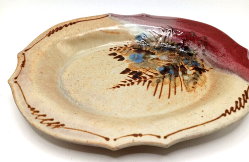 Crosby Art Pottery Dish Hand Painted Scalloped 1996 9 inches long Boho Feel - Picture 2 of 6