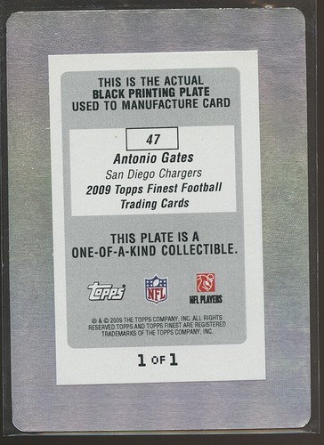 Antonio Gates 2009 Topps Finest Black Printing Plate 1/1 - Picture 2 of 2