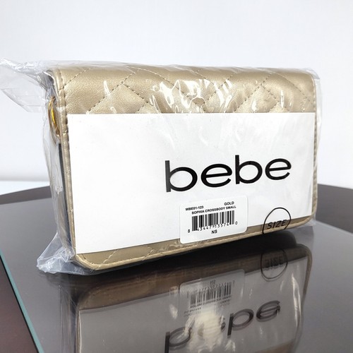 NWT BEBE Gold Sophia Crossbody Bag Small Vegan Purse Quilted Chain Strap 5x7x2 - Picture 9 of 10