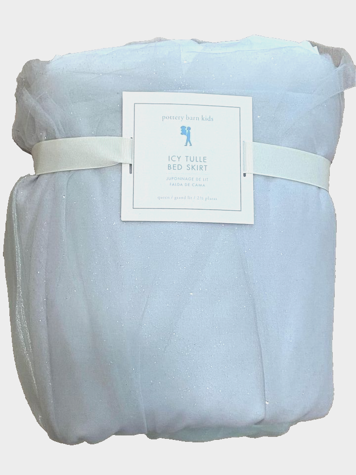 Pottery Barn New Icy Blue Queen Bedskirt Tulle Sparkle Organza Girls 60x80 - Main Image