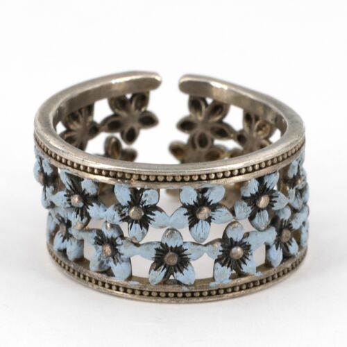 Villa Sorgenfrei German Sterling Enamel Forget Me Not Stackable Rings Adjustable - Picture 2 of 8