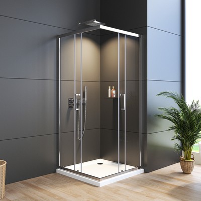 Duschkabine Duschabtrennung Schiebetür 6mm Glas Dusche Eckeinstieg H185cm