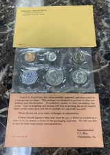 1964 US Proof Set 5 Coin Set 3 Silver Coins In Cello Sleeve w/ Envelope