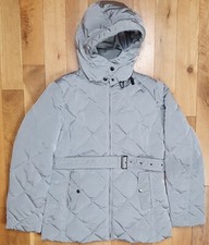 Burberry Grey Padded Jacket Size Large Womens Goose Down Quilted Hooded