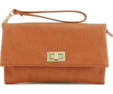 Gold Tone Orange Strap Crossbody/Clutch Handbag Purse Wristlet - Topaz Spring