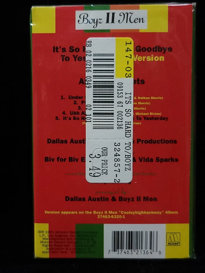 Sealed Boyz II Men It's So Hard To Say Goodbye To Yesterday Cassette Tape Single - Image 3 of 4