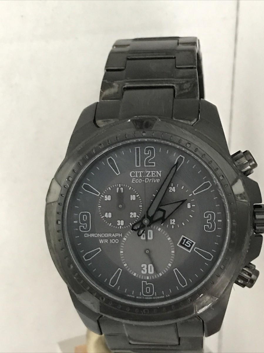 Citizen Men's Eco Drive Chronograph Black ION Platted Bracelet