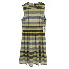 Calvin Klein Striped Dress Yellow Grey White Size 6 NWT Sleeveless *belt Missing