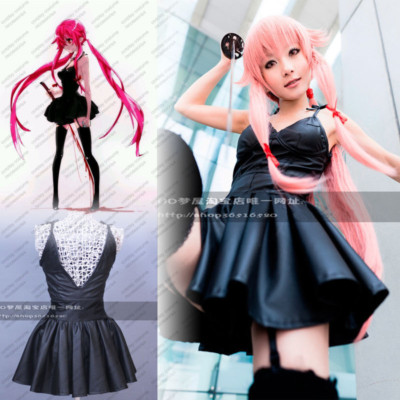 Mirai Nikki Gasai Yuno Cosplay Costume Anime Black Leather Dress Cu