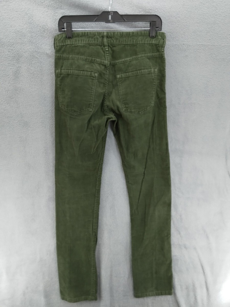 H&M LOGG Corduroy Slim Fit Pants Women Sz 29 Green Straight Leg